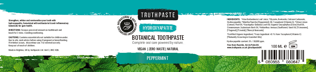 Truthpaste Leaflet Truthpaste Hydroxyapatite: Peppermint Toothpaste 100ml – WholefoodsBox