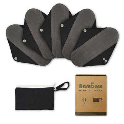 Bambaw | Pack 5 Reusable sanitary pads | Moderate flow + pouch