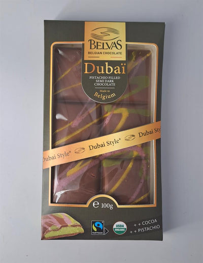 Belvas Tablette Dubai Pistachio Semi Dark Chocolate Bar 100g