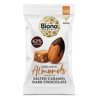 Biona Organic Dark Choc Salted Caramel Roasted Almonds 30g