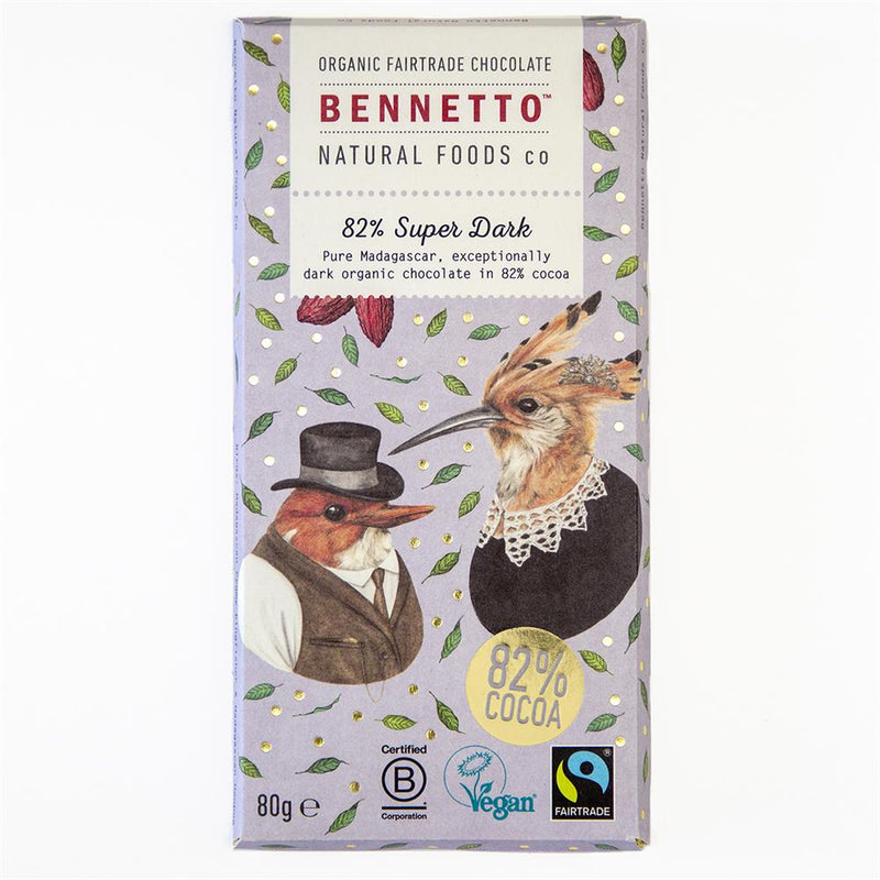 Bennetto Organic 82% Exceptional Dark 80g chocolate bar