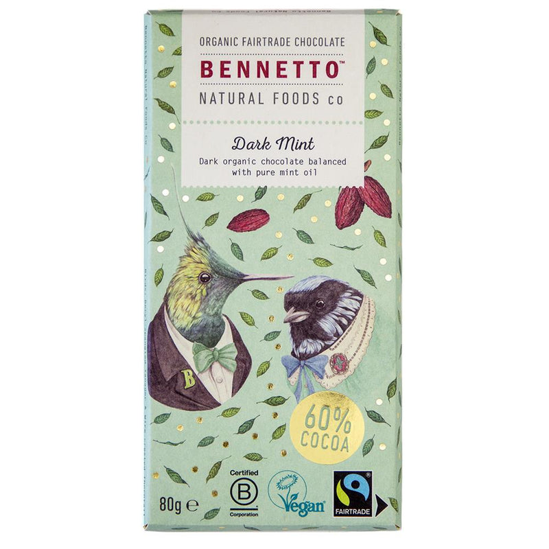 Bennetto Organic Dark Mint 80g chocolate bar