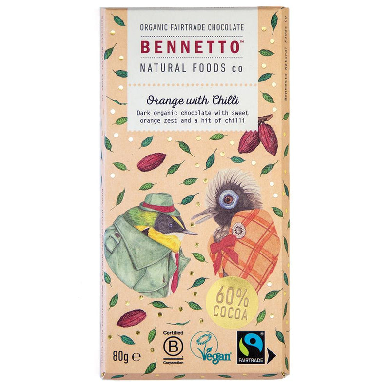 Bennetto Organic Orange with Chilli 80g chocolate bar