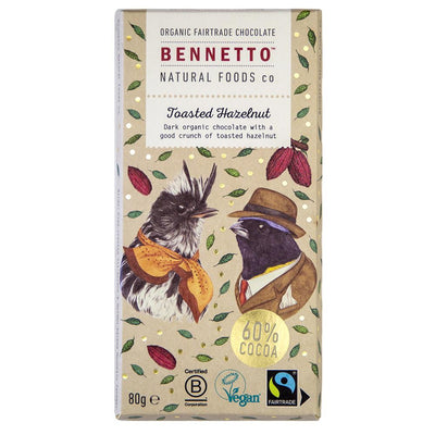 Bennetto Organic Toasted Hazelnuts 80g chocolate bar