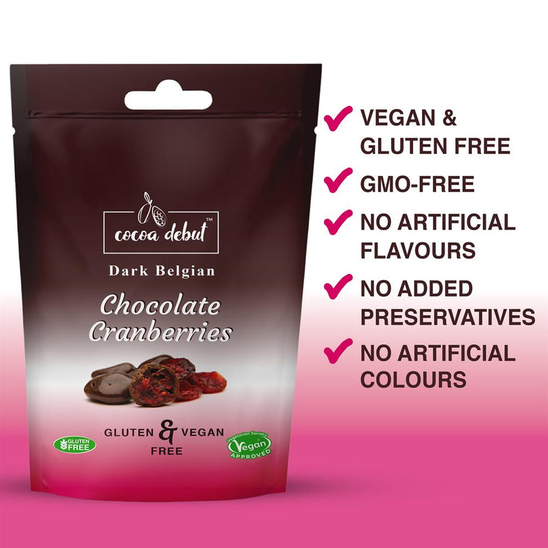 Vegan & Gluten Free Dark Belgian Chocolate Cranberries 45g