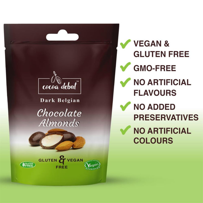 Vegan & Gluten Free Dark Belgian Chocolate Almonds 45g