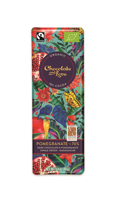 Organic/Fairtrade dark chocolate with pomegranate 70% 40g