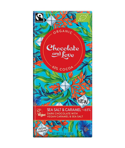 Organic Vegan Fairtrade Dark Chocolate-Caramel & Sea Salt 65% 80g