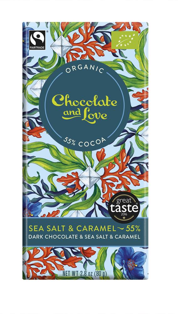 Organic/Fairtrade dark chocolate with caramel and sea salt 55%