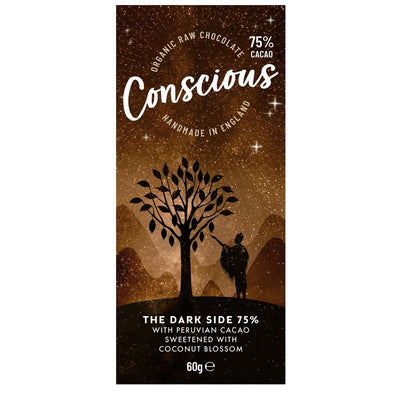 Dark Side 75% Raw Vegan Organic Chocolate Bar 60g