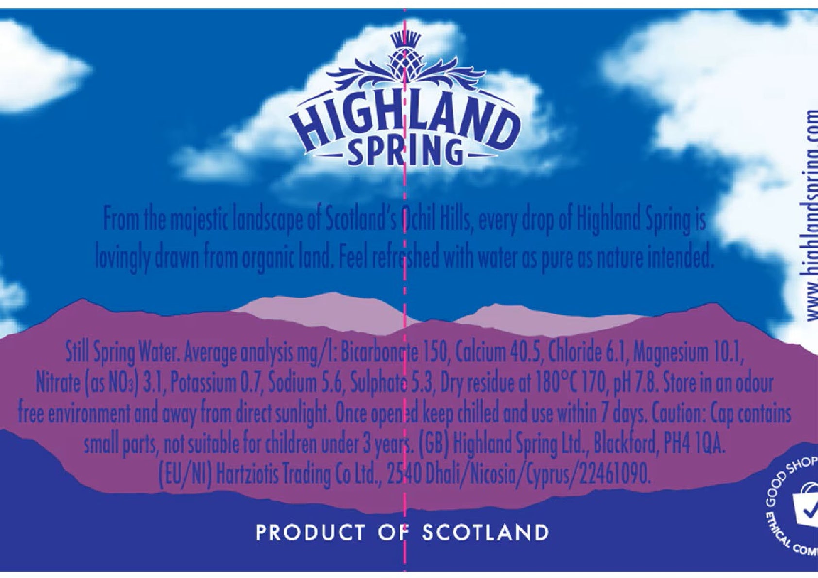 Highland Spring Color Highland Spring Still Water 750ml GLASS (Sold in multiple of 12)