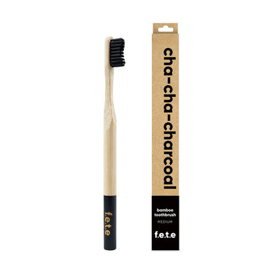 Bamboo Tooth Brush Cha Cha Charcoal Black Medium 1 Unit