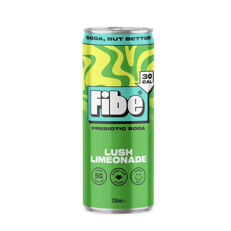 Fibe Soda Lush Limoneade. With 5g of prebiotic fibre for the gut.