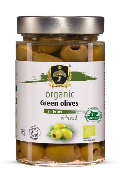 Organic Green Chalkidiki Olives Giant Pitted 370g