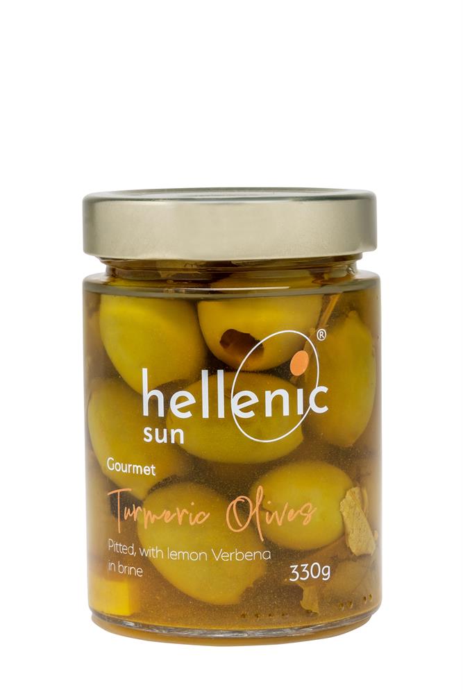 Hellenic Sun Turmeric Olives Pitted & Lemon Verbena 330g