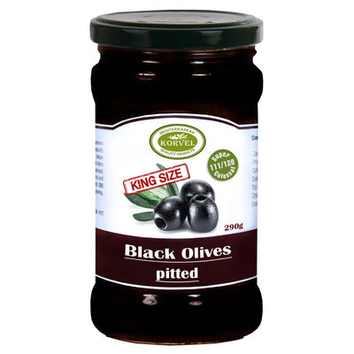 Korvel Greek Black Oxidized Olives Pitted Super Colossal 290g