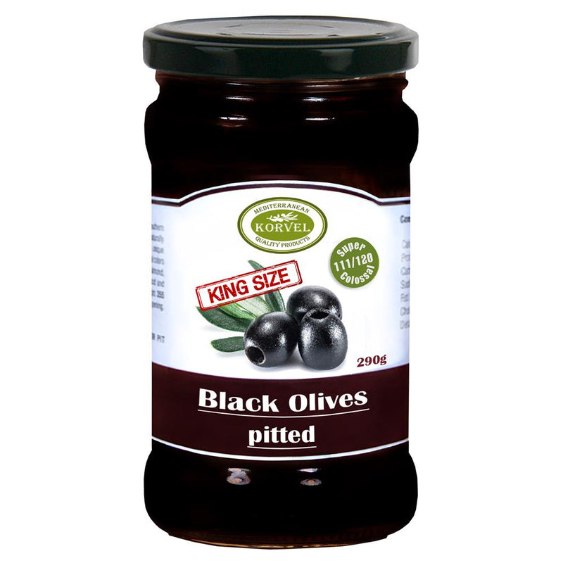 Korvel Greek Black Oxidized Olives Pitted Super Colossal 290g