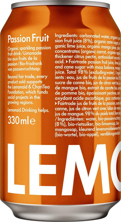 Lemonaid Passion Fruit Organic Sparkling Soft Drink 330ml cans