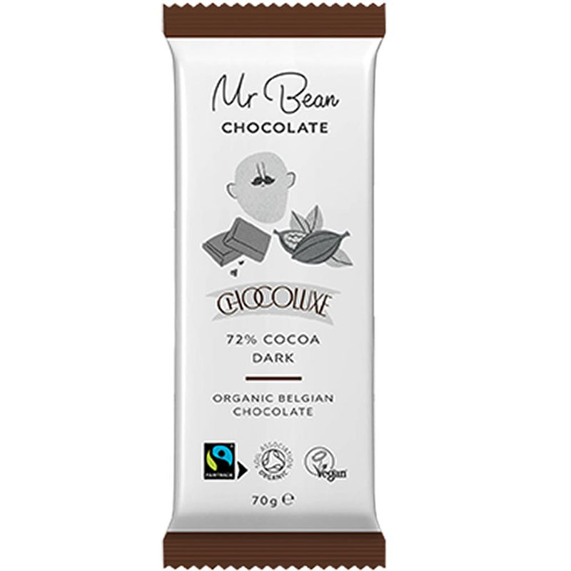 Organic Chocoluxe 72% Dark Belgian Chocolate 70g