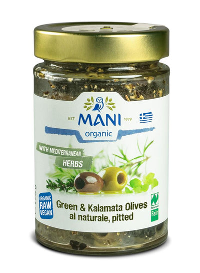 Organic Olives al Naturale Pitted with Mediterranean Herbs 175g