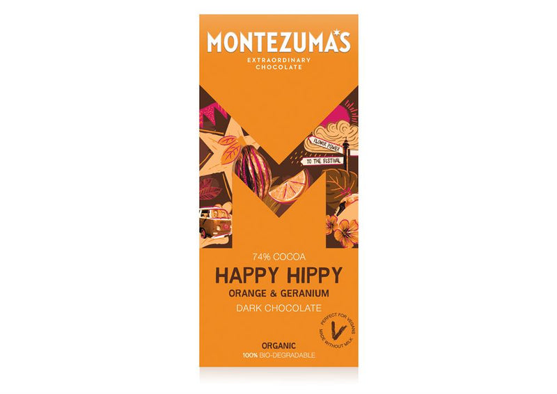 Happy Hippy 74% Dark Organic with Orange & Geranium 90g