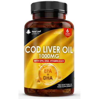 Cod Liver Oil 1000mg Softgels + Omega-3 EPA & DHA 180 Capsules