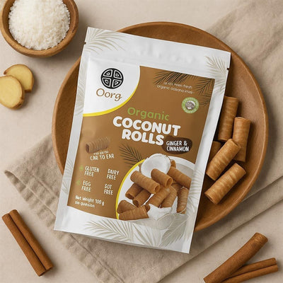 OORG Organic Coconut Rolls Ginger & Cinnamon 100g