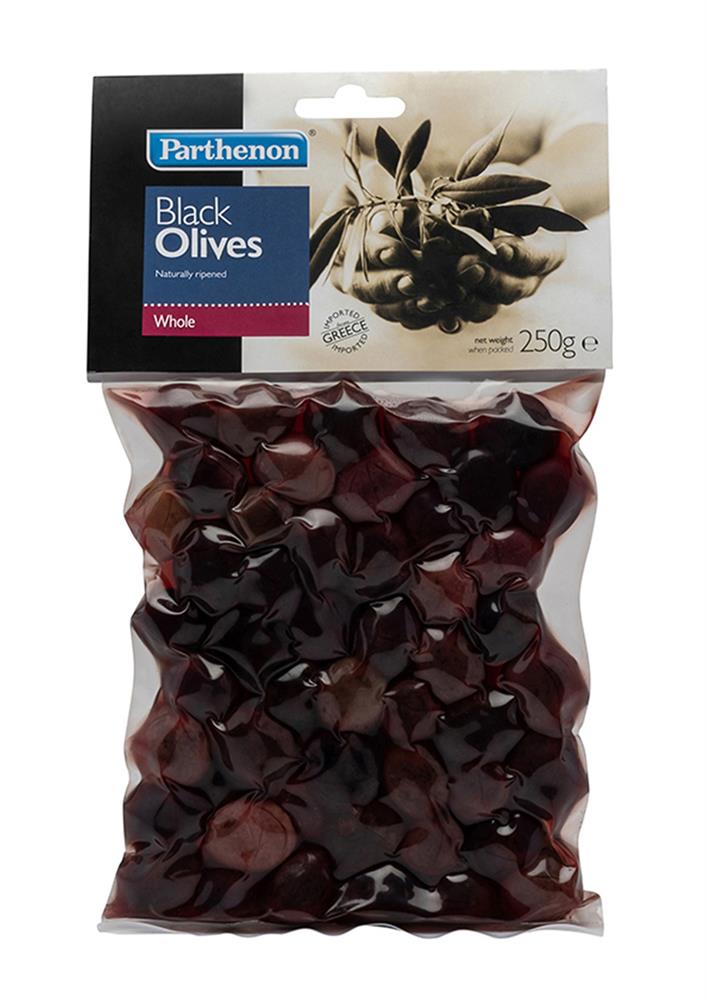 Parthenon Natural Black Olives Vac Bag 250g