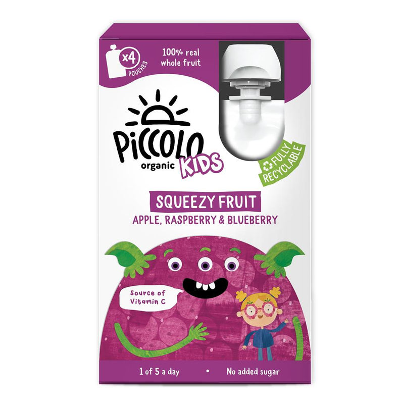Piccolo Organic Kids Apple & Blackcurrant Squeezy Fruit 4x90g