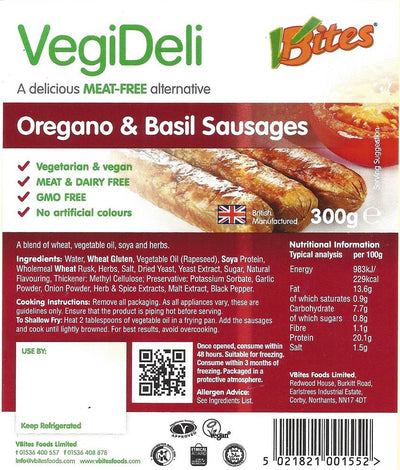 Vegi Deli Oregano & Basil Sausages 300g