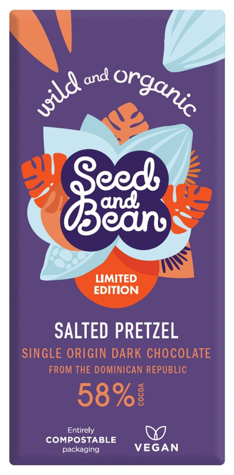 Vegan, Organic 58% Dark Chocolate Salted Pretzel Bar 75g