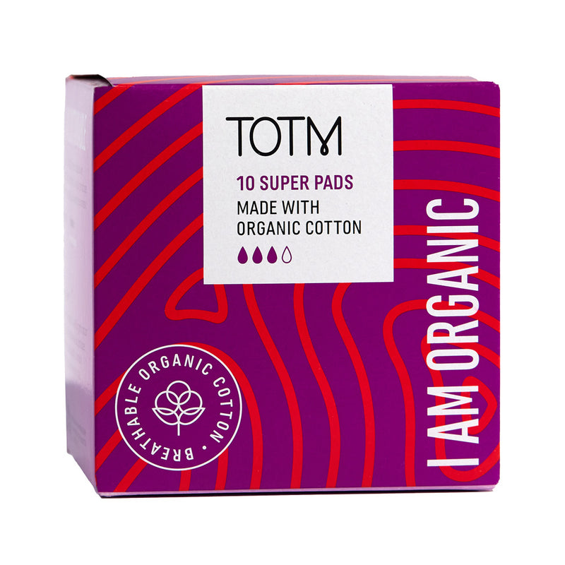 TOTM Organic Pads - Super Flow With Wings 10 Per Box Case of 8