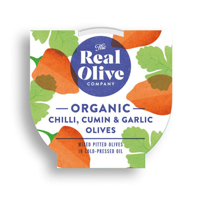 Organic Chilli Cumin & Garlic Mixed Pitted Olives 150g
