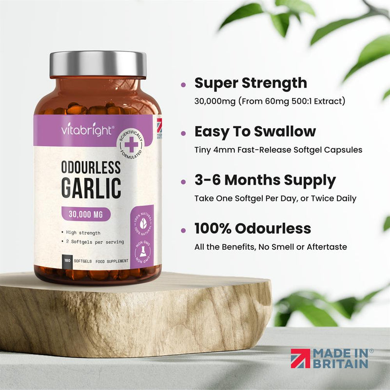 Garlic Capsules - High Strength 30000mg - 180 Odourless Softgels