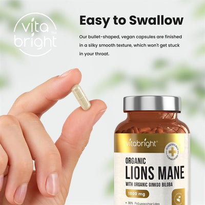 Organic Lions Mane & Ginkgo Biloba - 1800mg - 120 day supply