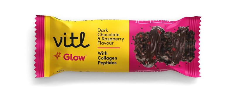 Vitl Glow Vitamin & Protein Bar Chocolate & Raspberry flavour.