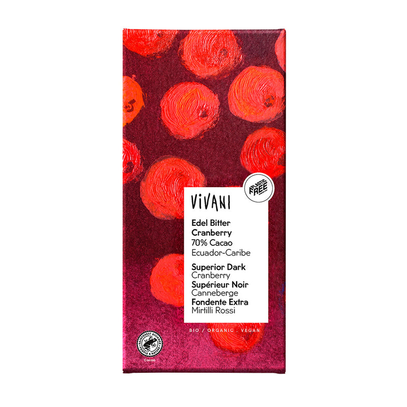 Dark Cranberry Chocolate 70% Vegan Organic 100g