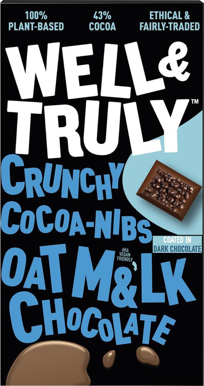 Oat M&lk Chocolate with Dark Chocolate Covered Cocoa Nibs 90g