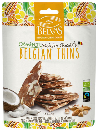 Belgian Thins Milk Coco Almond 120g