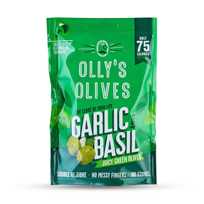 The Connoisseur Garlic & Basil Green Olives 50g